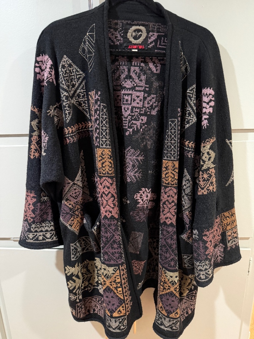 Johnny Was Biya Knit Cardigan Kimono Boho Oversized Cross Stitch Medium